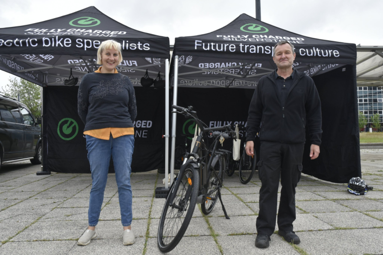 Cllr Jennifer Wilson-Marklew with cyclist