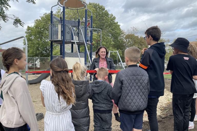 Councillor Darlington Opening Gorman Play Area