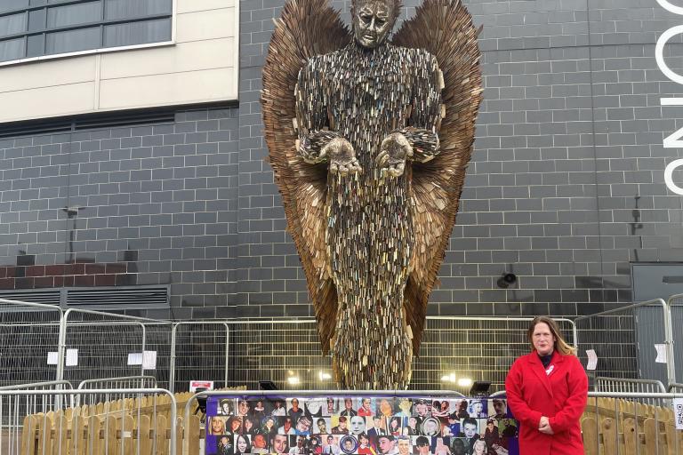 Emily Darlington with Knife Angel