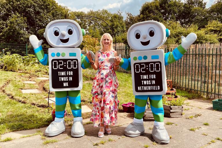 Cllr Zoe Nolan with MK's Time for Two's mascots