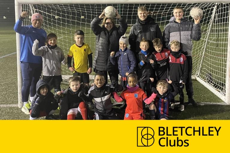 Cllr Jane Carr with young people at Let's Kick It - a football club in Bletchley