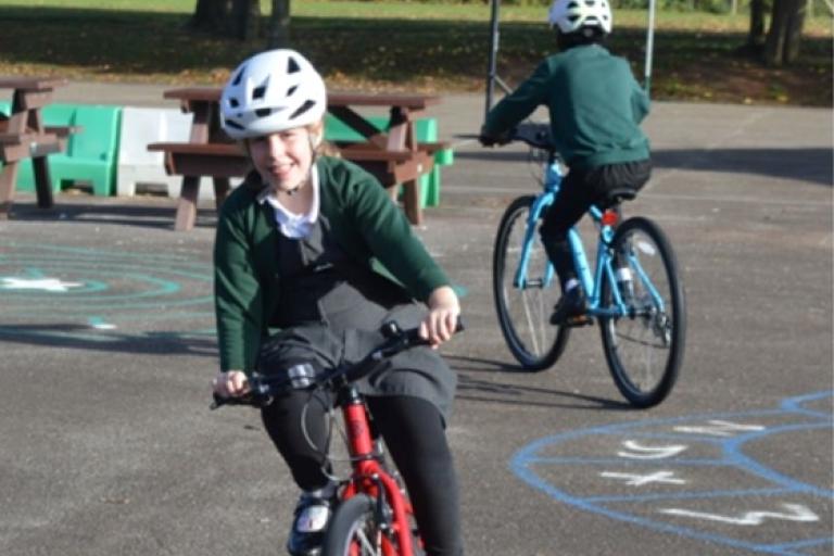 Pupils cycling at Cold Harbour Primary School