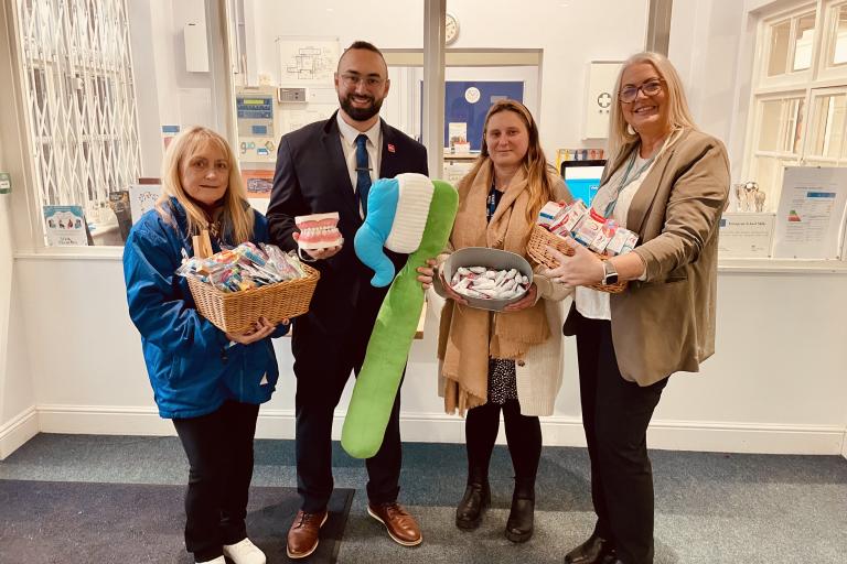 Cllr Joe Hearnshaw with staff at Knowles Primary School