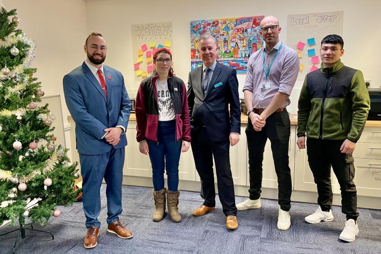 Cllr Joe Hearnshaw with young people and city council colleagues